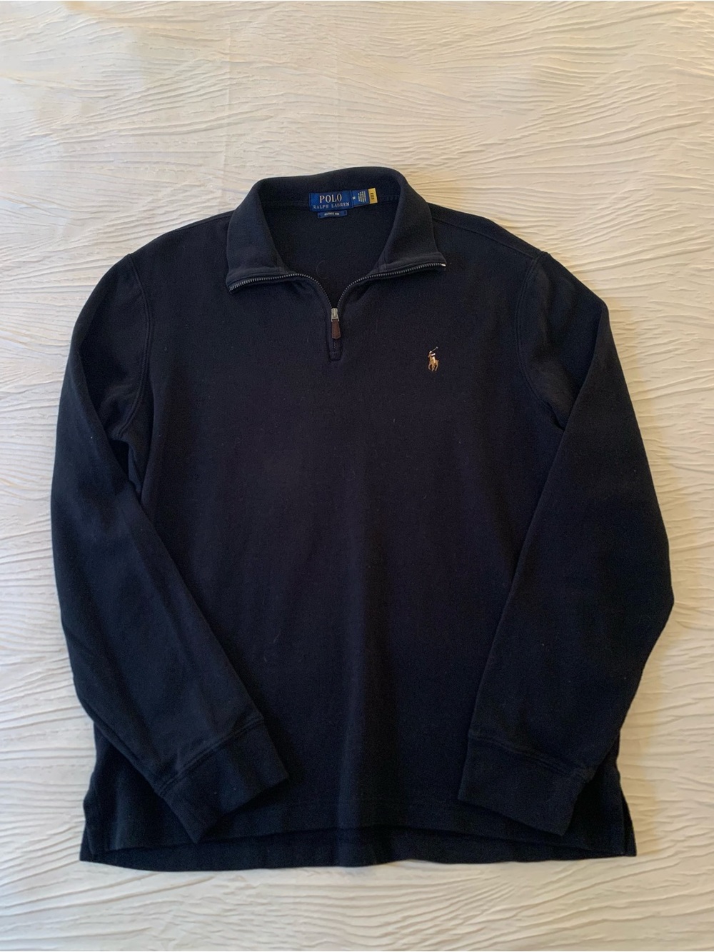 Polo Ralph Lauren Estate Rib Black Cotton Quarter Zip Sweater, size Medium